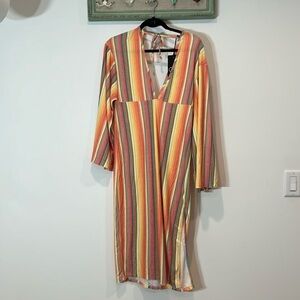 New Chaser tequila sunrise stripe jersey knit midi dress sz small v neck & back